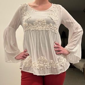 Entro white long sleeve top with lace size small